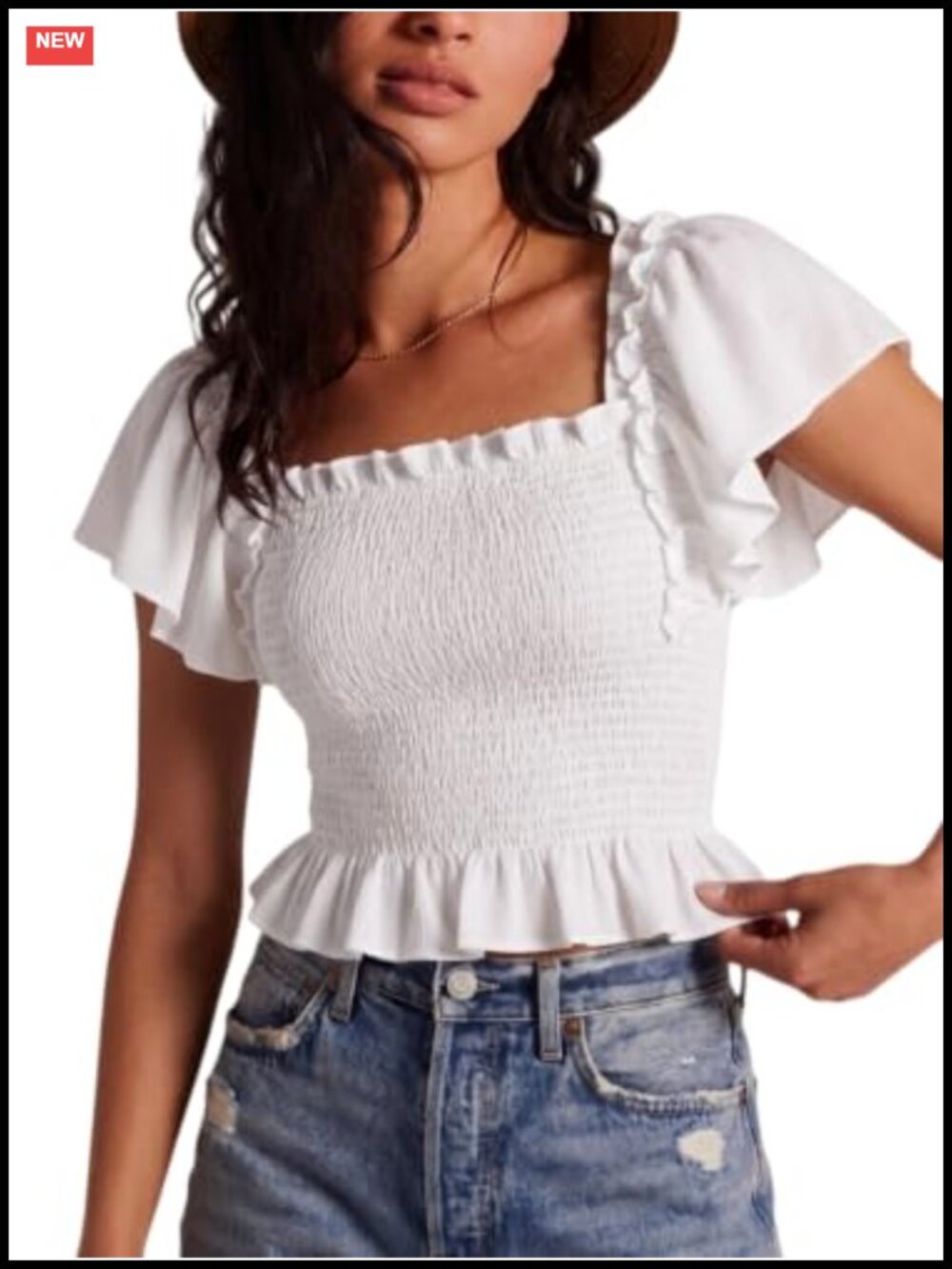 Women's Floral Smocked Crop Top Square Neck Ruffle Sleeve Summer Boho Blouse